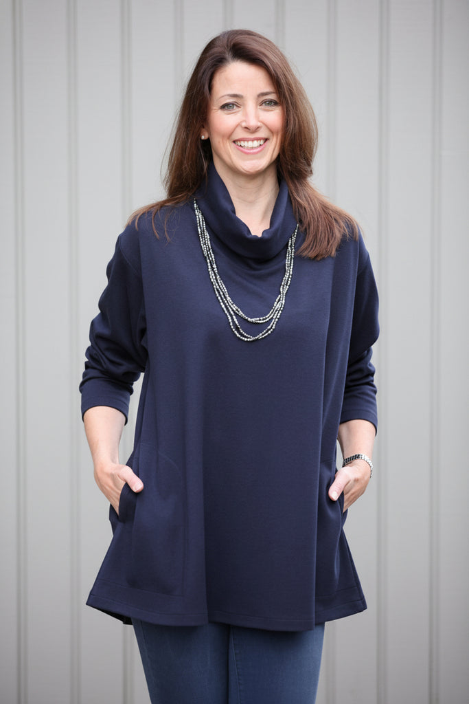 Eva Jersey Swing Top in Navy and Black