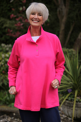 Burnsall Sweatshirt Swing Top in Bright Pink, Light Grey and Dark Navy in two lengths
