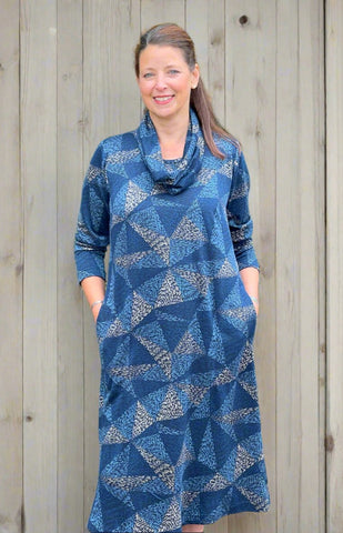 Weekender jersey dress in three colourways with separate circular scarf