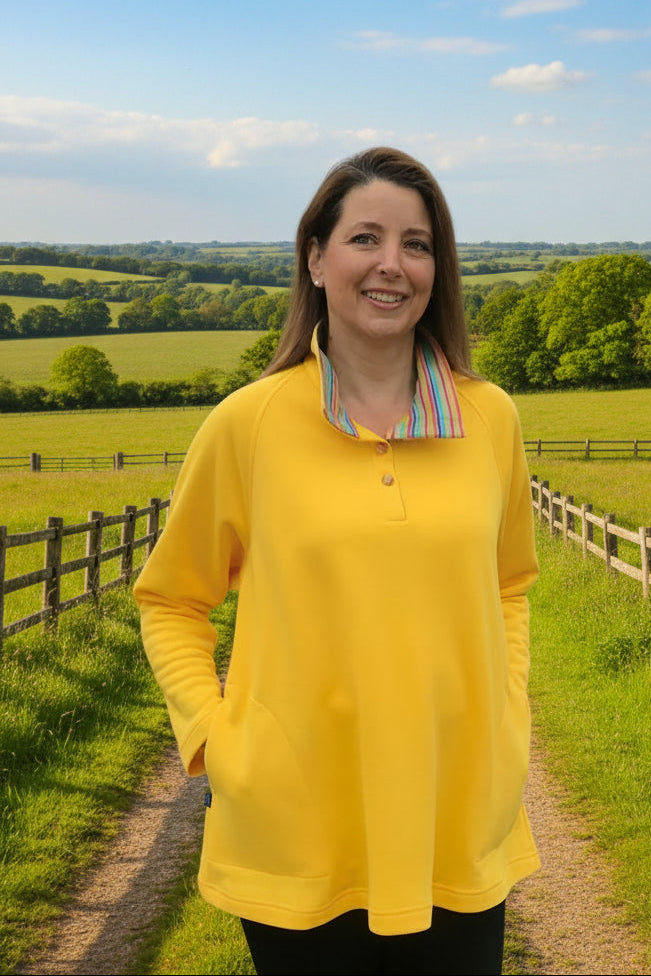 Sale Burnsall Sweatshirt Swing Top in  Bright Leaf and Buttercup yellow in three sizes