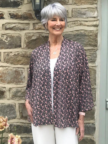 Kimono Wrap in Navy/Pink