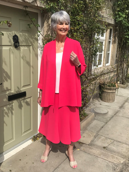 Stratford Crepe Skirt in Coral and Black
