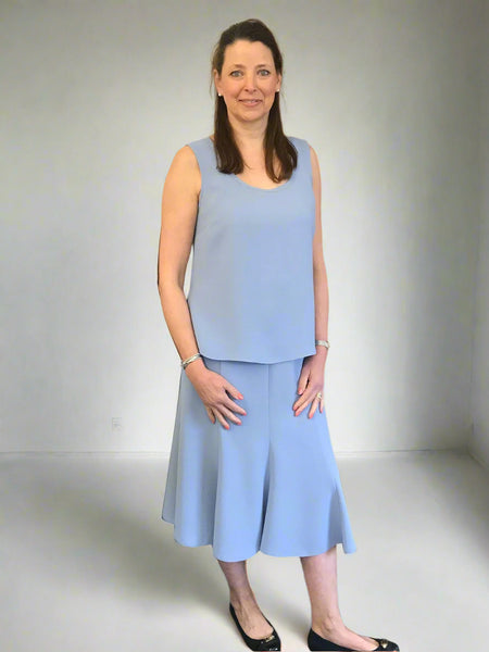 Stratford Crepe Skirt in Light Slate blue   Mushroom and French Navy