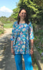 Hampton dolman sleeved top in vibrant turquoise/ pink floral print