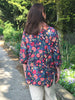 Oxford long line shirt in Navy/rust print