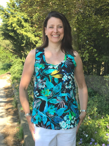 Selina summer vest in Black/turquoise print