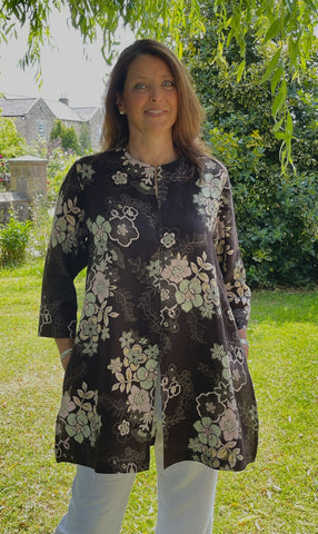 Nepal long tunic in Chocolate print