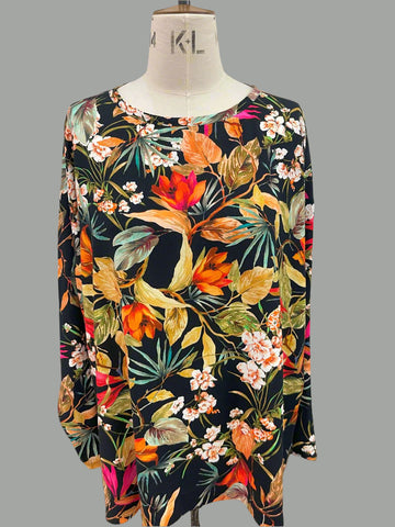 India silky top in tropical print - two colours BOAT NECK ONLY