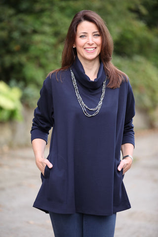 Eva Jersey Swing Top in Navy and Black