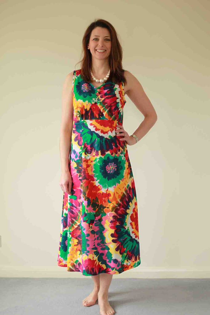 Kaleidoscope Sundress in pink/red/green print sizes 14 only