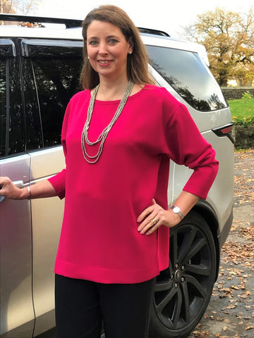 Joanna Oversized Crepe Top in Cerise and Coral