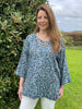 India Silky Top in navy/aqua print Size 2 only