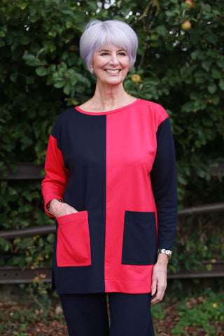 Joanna Oversized Tunic in Navy/Raspberry
