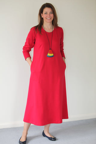 Weekender Long Jersey Dress in Scarlet Cowl neckline only