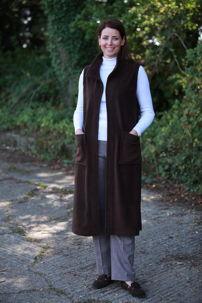 Sample Calder sleeveless Coat in Chocolate and Mink size 12/14
