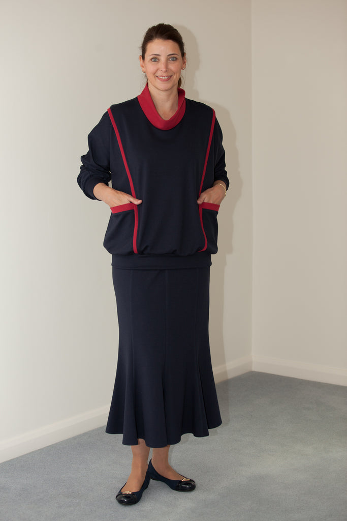 Stratford Jersey Skirt in Navy Sizes 12 - 24 in 3 lengths