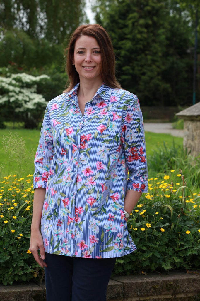 Floral striped long Shirt size 20 only