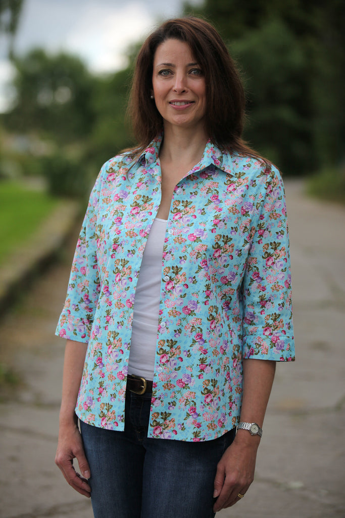 Tara Floral Shirt in Turquoise print