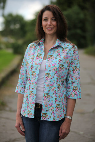 Tara Floral Shirt in Turquoise print