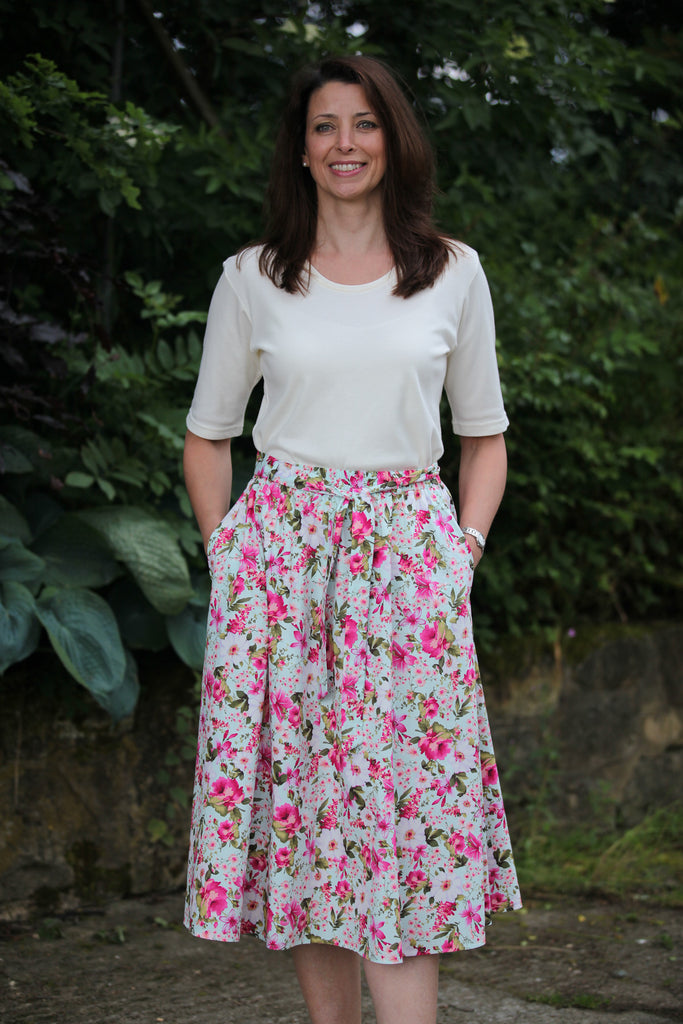 Tara Skirt in Mint/cerise print