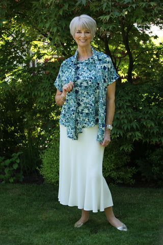 Camelia Crepe 8 panel Skirt in Cream