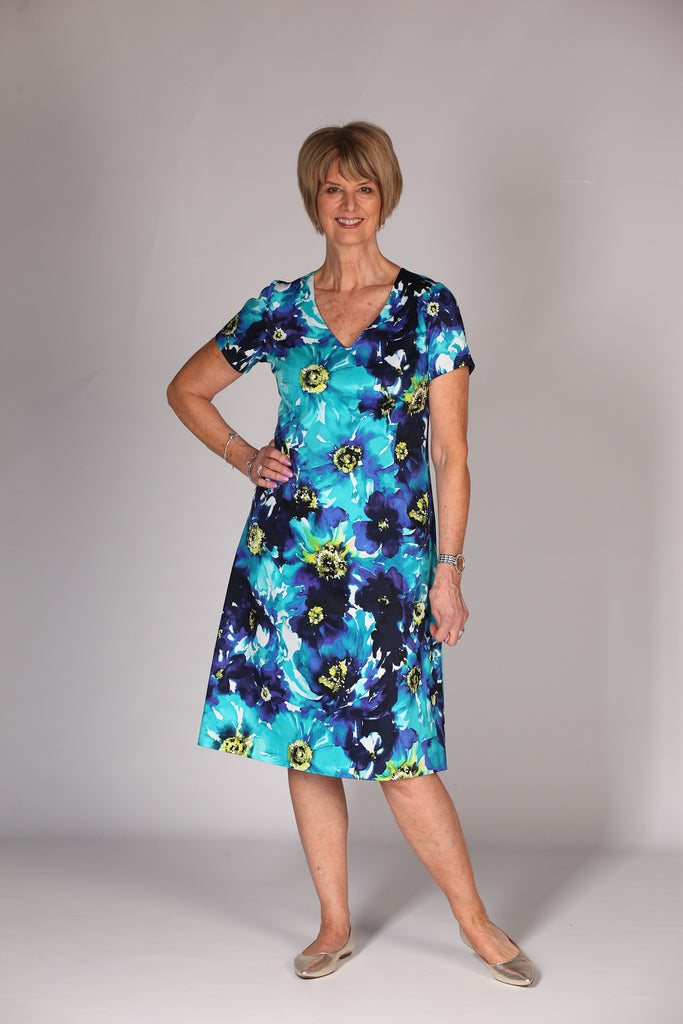 Gina A line Dress  - Navy/turquoise Size 12 only