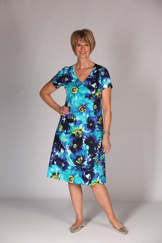 Gina A line Dress  - Navy/turquoise Size 12 only