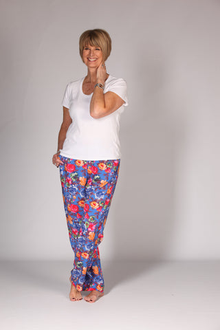 Aruba summer trousers - Royal Floral and Cream Floral
