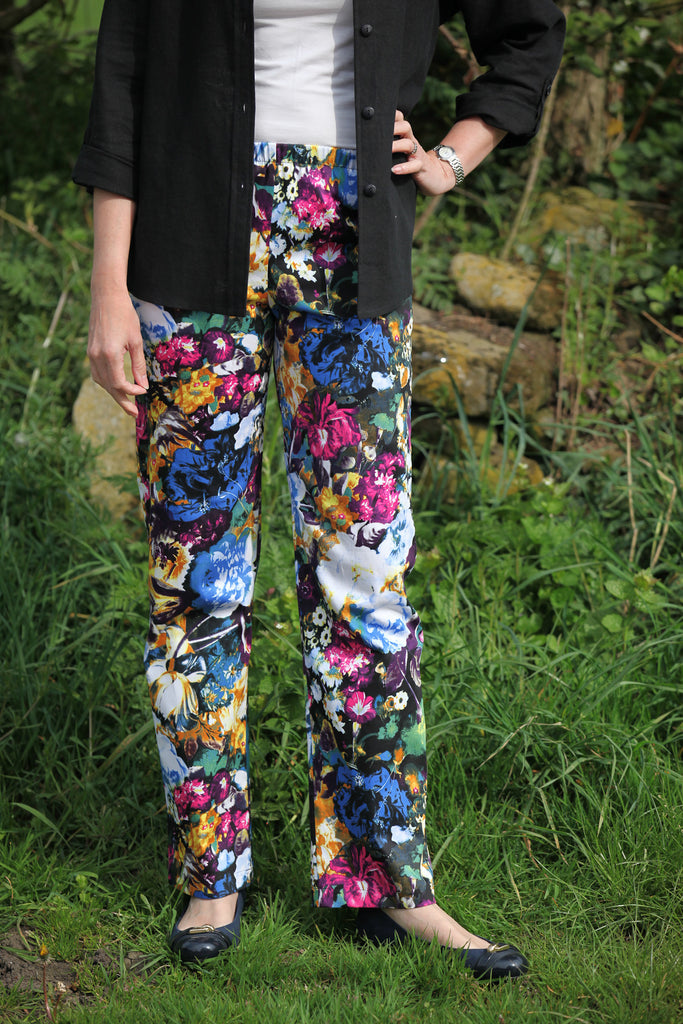 Carnival Summer Trousers  Blue/magenta floral