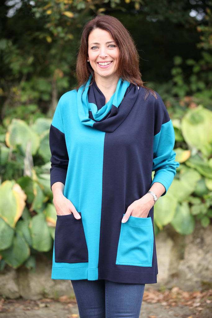 Joanna Oversized Tunic in Navy/Petrol